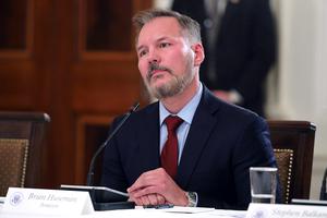 Amazon vice president for public policy Brian Huseman participates in a roundtable discussion on cyber safety and technology hosted by U.S. first lady Melania Trump at the White House on March 20, 2018, in Washington, DC.