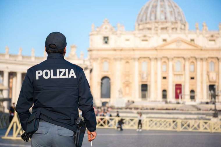 A police officer is on duty at St. Peter’s Square in Vatican City.