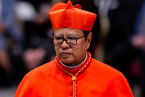 Cardinal Ignatius Suharyo Hardjoatmodjo, Archbishop of Jakarta, Indonesia, after receiving the red biretta from Pope Francis during an Ordinary Public Consistory for the Creation of New Cardinals in St. Peter's Basilica on Oct. 5, 2019.