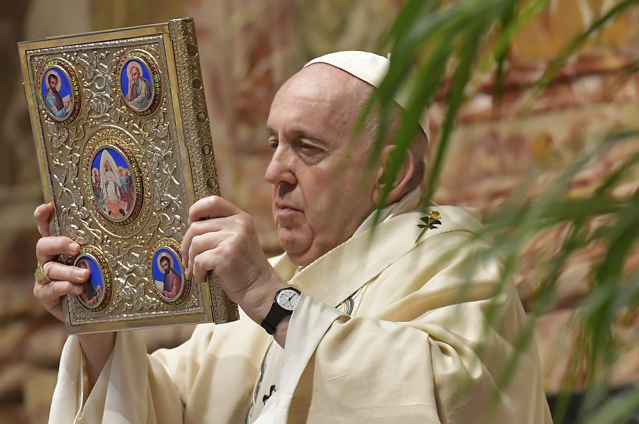 Pope Francis offers Mass in St. Peter's Basilica on Easter Sunday April 4, 2021.
