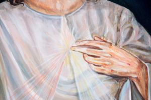 A detail of a Divine Mercy image is displayed in St. Peter's Square on April 8, 2018. A detail of a Divine Mercy image is displayed in St. Peter's Square on April 8, 2018.