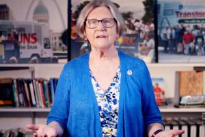 In this screenshot from the DNCC’s livestream of the 2020 Democratic National Convention, Sister Simone Campbell addresses the virtual convention on Aug. 20, 2020.