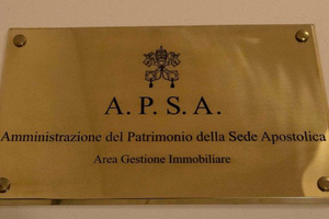 The banner at the entrance of the APSA office in the Vatican.