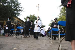 Above, the University of Dallas postponed its baccalaureate Mass and graduation ceremony for 2020 graduates due to COVID-19 until Dec. 5-6, 2020.