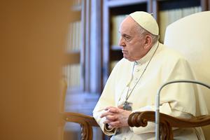 Pope Francis holds his weekly General Audience in the Library of the Vatican’s Apostolic Palace on May 5th, 2021.