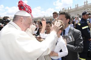 Pope Francis greets pilgrims at the general audience in St. Peter's Square on May 10, 2017.
