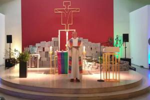 A service as part of a day of action in defiance of the Vatican’s ruling on same-sex blessings takes part in the youth church in Würzburg, Germany, on May 10.