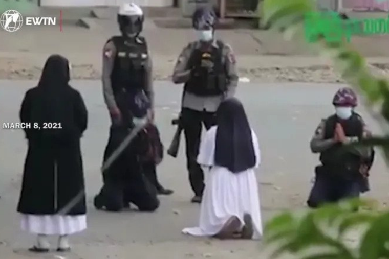 Sr. Ann Rose Nu Tawng begs police not to shoot protesters during Myanmar unrest.