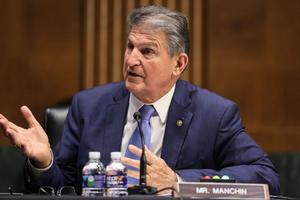 Sen. Joe Manchin, D-W.Va., speaks during the Senate Appropriations Committee hearing in the Dirksen Senate Office Building on Capitol Hill on April 20. President Joe Biden’s 2022 budget request will soon be released.