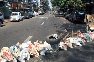 A roadblock in Burma following the February coup
