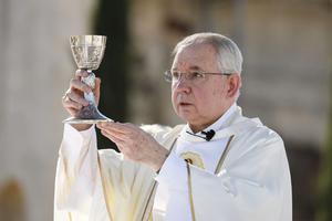 Archbishop José Gomez of Los Angeles, president of the U.S. Conference of Catholic Bishops, offers Mass at the San Gabriel Mission in San Gabriel, California, Dec. 6.