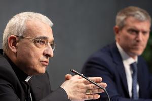 Archbishop Filippo Iannone, president of the Pontifical Council for Legislative Texts, speaks during a Vatican press conference June 1, 2021.