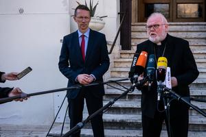 Cardinal Reinhard Marx, chairman of the German Bishops' Conference, speaks to the press on the final day of the meeting on "The Protection of Minors in the Church" during a press conference in Rome on Feb. 24, 2019.