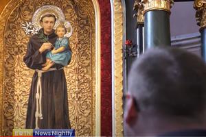 A portrait of St. Anthony hangs in the Shrine of St. Anthony in Radecznica, Poland.