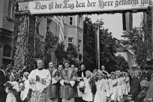 Georg (left) and Joseph Ratzinger shortly after their ordination during their first Mass processional in their then-hometown of Traunstein in 1951.