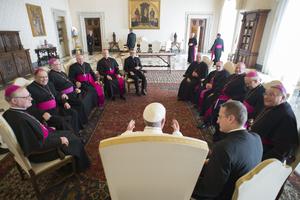 Pope Francis meets with Canadian bishops in Vatican City on March 16, 2017. The Canadian bishops will visit with the Holy Father again in December.
