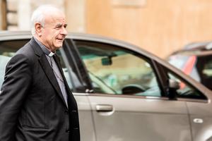 Archbishop Vincenzo Paglia is shown arriving for the afternoon session of the Amazon Synod on Oct. 15, 2019.