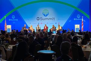 EWTN anchor Tracy Sabol moderates a panel discussion at the International Religious Freedom Summit in Washington on July 15.