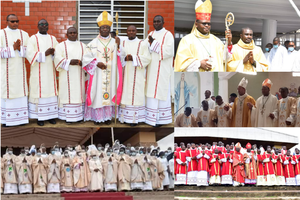 Priestly ordinations in Cameroon including  Fr. Franklin Njua alongside his bishop.