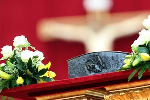 For the first time in nearly 2,000 years, relics of St. Peter are displayed for the veneration of the faithful on the Solemnity of Christ the King in St. Peter's Basilica on Nov. 24, 2013.
Franco Origlia