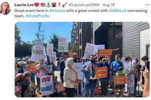An Aug. 18 photo post shows a Susan B. Anthony-sponsored pro-life rally in Atlanta.