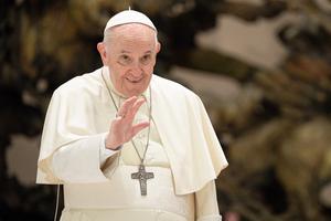 Pope Francis gives his weekly general audience in the Paul VI Hall at Vatican City on August 25, 2021