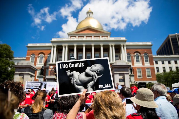 Massachusetts Citizens for Life hold during a rally outside the Massachusetts Statehouse on June 17, 2019 in Boston, Massachusetts.