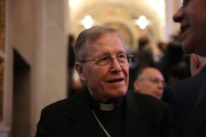Cardinal Walter Kasper, the Bishop of Rottenburg-Stuttgart, Germany, at the presentation on the Armenian Genocide at the Basilica of St. Bartholomew on April 24, 2015.