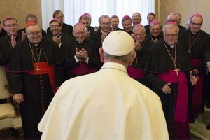 Pope Francis meets with German bishops during their ad limina visit Nov. 20, 2015.