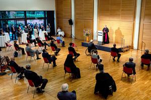 Georg Bätzing, Chairman of the German Bishops' Conference, addresses the annual reception of the German Bishops in Berlin on Sept. 27.