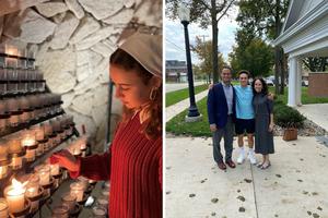 L to R: Maria Rutledge, shown lighting a candle at the Marian grotto at Benedictine College, and Paul Sri, shown with his parents, Edward and Beth, at Hillsdale College, are navigating freshman life amid the pandemic. They say faith is keeping them grounded amid the challenges. L to R: Maria Rutledge, shown lighting a candle at the Marian grotto at Benedictine College, and Paul Sri, shown with his parents, Edward and Beth, at Hillsdale College, are navigating freshman life amid the pandemic. They say faith is keeping them grounded amid the challenges.