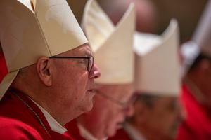 Cardinal Timothy Dolan of New York City (Left) celebrated Mass with his brother bishops from the United States Conference of Catholic Bishops' Region II, inside the Basilica of St. Paul Outside the Walls Nov. 12, 2019.