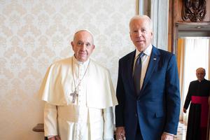 Pope Francis meets President Joe Biden on Oct. 29, 2021.