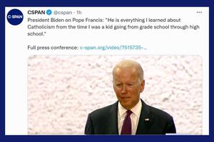 In the above video still, President Joe Biden addresses a press conference in Rome Oct. 31.