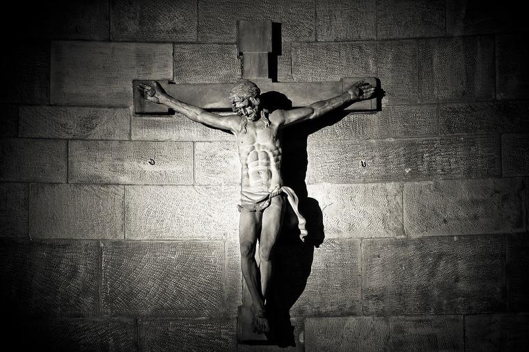 Black and White Crucifix in the Shadows photo