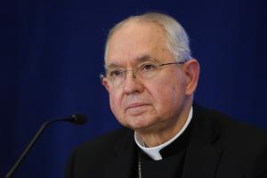 Archbishop Jose Gomez, of the Los Angeles diocese, attends a news conference at the Fall General Assembly meeting of the United States Conference of Catholic Bishops, Tuesday, Nov. 16, 2021, in Baltimore.