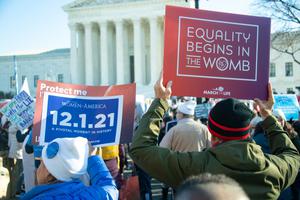 Pro-life community rally outside the Supreme Court as the court revisits 'Roe v. Wade' in Washington, D.C. on December 1, 2021