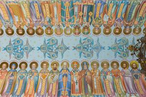 Ceiling in the Church of All Saints with fresco paintings in Minsk, Belarus.