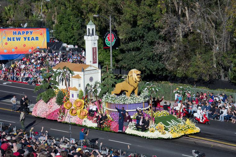 Loyola Marymount University Float called: Learn, Lead, Serve, participated in the 123rd Tournament of Roses Parade on January 2, 2012 in Pasadena, California.