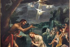 Above is the central panel of the Baptism of Christ triptych in the Church of Our Lady Across the Dyle in Mechelen, Belgium.