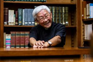 In this picture taken on September 11, 2020, Cardinal Joseph Zen, former bishop of Hong Kong, speaks during an interview with AFP at the Salesian House of Studies in Hong Kong.