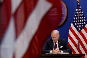 President Joe Biden meets with members of his Council of Advisors on Science and Technology in the South Court Auditorium at the Eisenhower Executive Office Building on January 20, 2022 in Washington, DC.