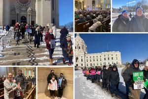 The cathedral prayer service and public support were part of the Jan. 22 event. Lower left: Kaity Gerten and family Lorena Cervantes with two of her children (the other was serving at the service) Lorena Cervantes with two of her children (the other was serving at the service) were in attendance. Upper right: Sister Advocata of the Servants of the Lord the Virgin of Matará is shown, at left, with Mother Faith.