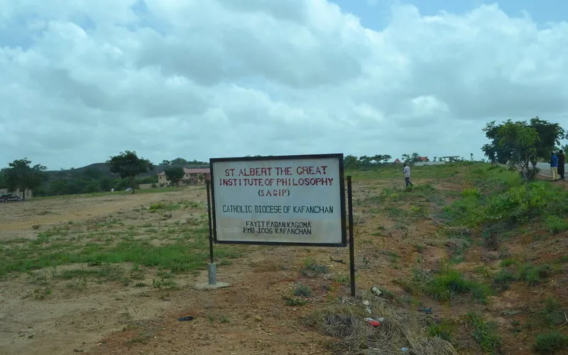 The entrance to Christ the King Major Seminary in Fayit, Fadan Kagoma, Nigeria, is shown. Three seminarians were abducted from there on Oct. 11, 2021.