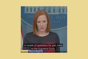 Jen Psaki responds to EWTN reporter Owen Jensen, as seen in a screenshot from an ‘EWTN News Nightly’ video.