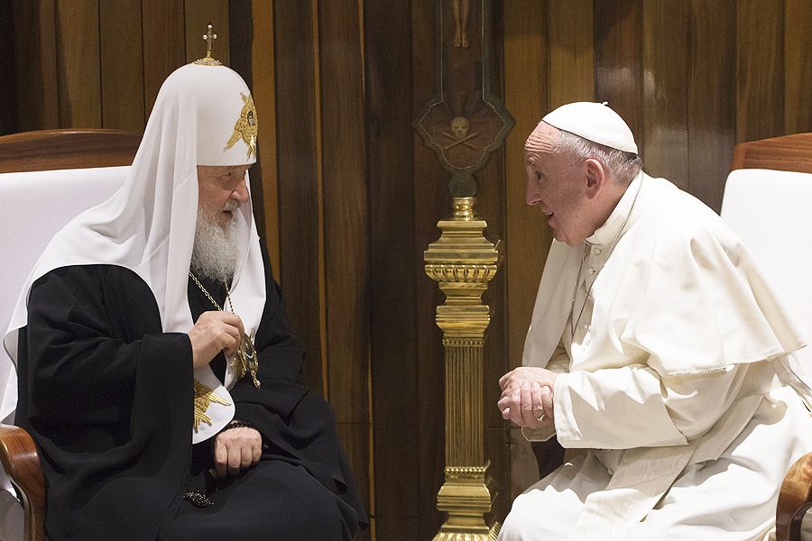 Pope Francis meets with Patriarch Kirill in Havana, Cuba on Feb. 12, 2016.