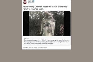 The pastor and parishioners are praying for the safe return of the statue.