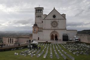 The Basilica of St. Francis of Assisi, shown in 2020, contains the tomb of the medieval saint. It will be the site of a prayer vigil and Mass for Peace Feb. 26-27.