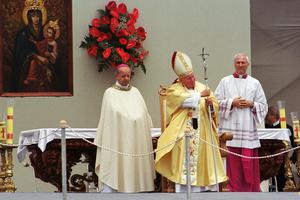 Pope St. John Paul II offers Mass at Kyiv Chaika Airfield, June 24, 2001, on the second day of his five-day visit to Ukraine.