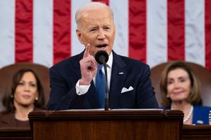 President Joe Biden delivers the State of the Union address to a joint session of Congress in the U.S. Capitol House Chamber on March 1, 2022  in Washington, D.C.